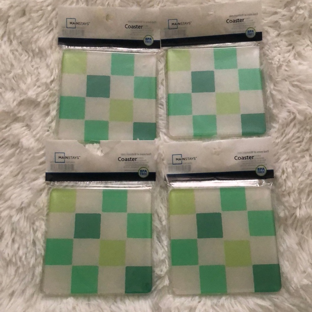 Coaster Lime Green Checkered Set of 4 NWT